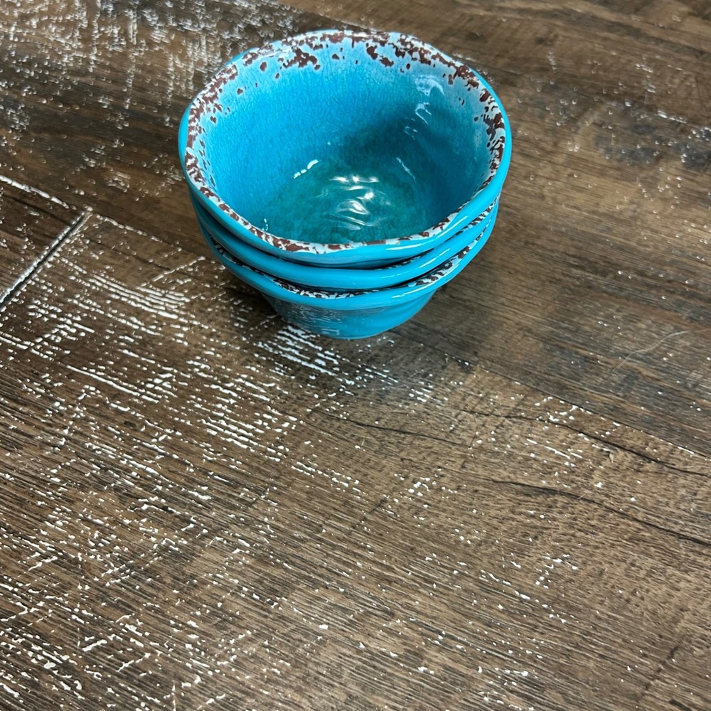 Pier 1 Imports Turquoise Melamine Dipping Bowls Set of 3 Rustic Distressed Rim